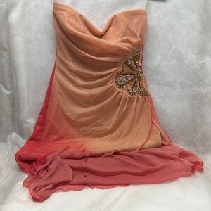 Windsor Coral and Gold Strapless Dress